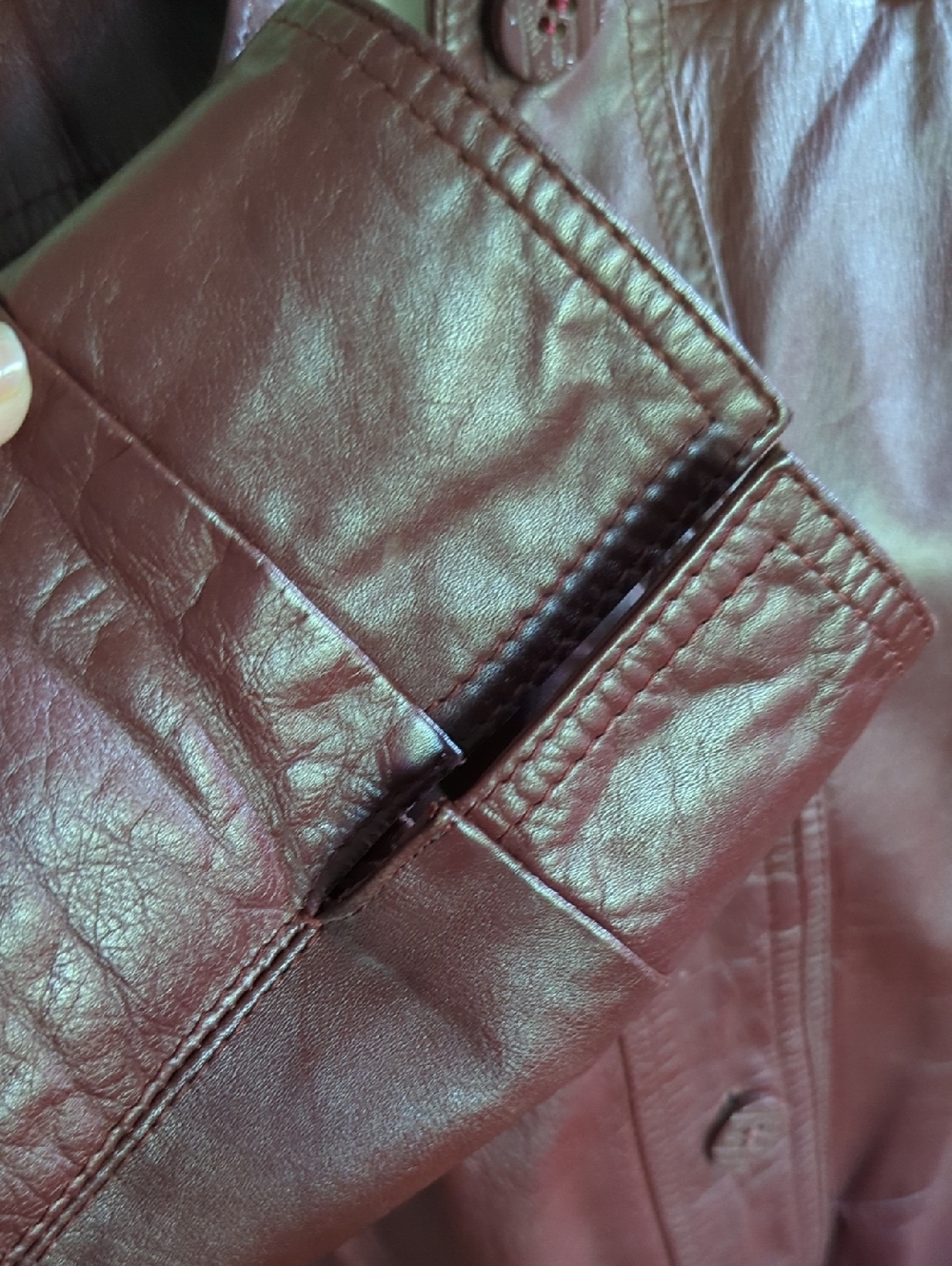 Vtg 70s Suburban Heritage Burgundy oxblood Leather Chic Trench Coat Tie Belt - Picture 4 of 14